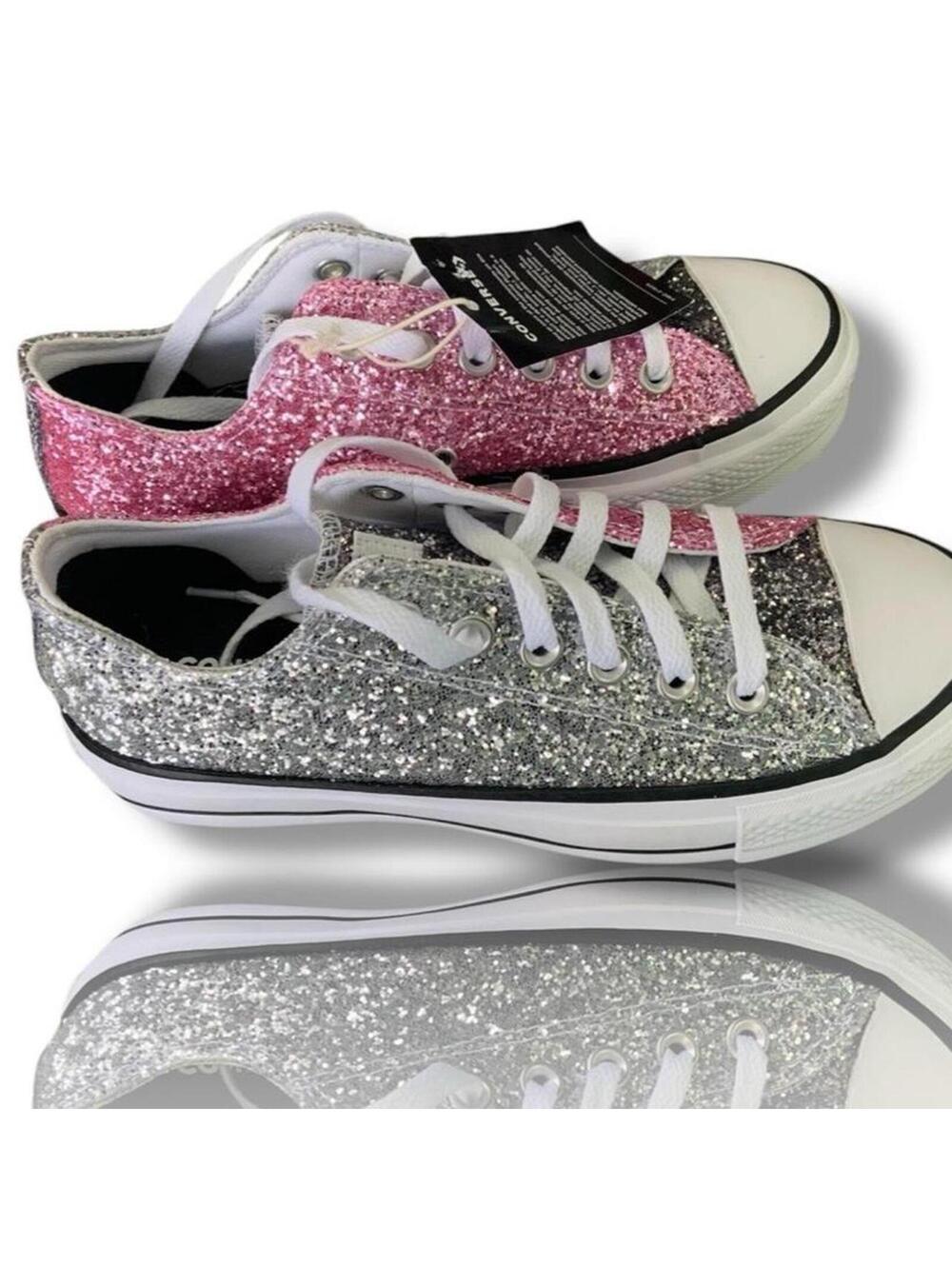 Converse by you custom low top platform glitter sneakers